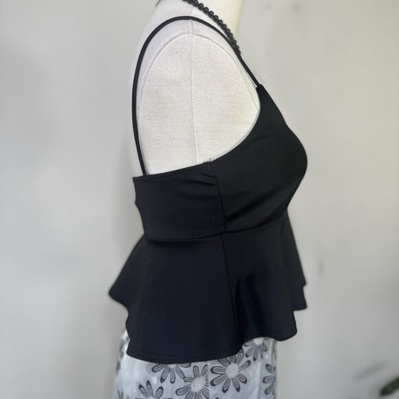 Vtg BEBE 2B Black Peplum Crop Cami Tank Made in USA Fairy Flare Indie Goth Y2K S - Picture 3 of 6